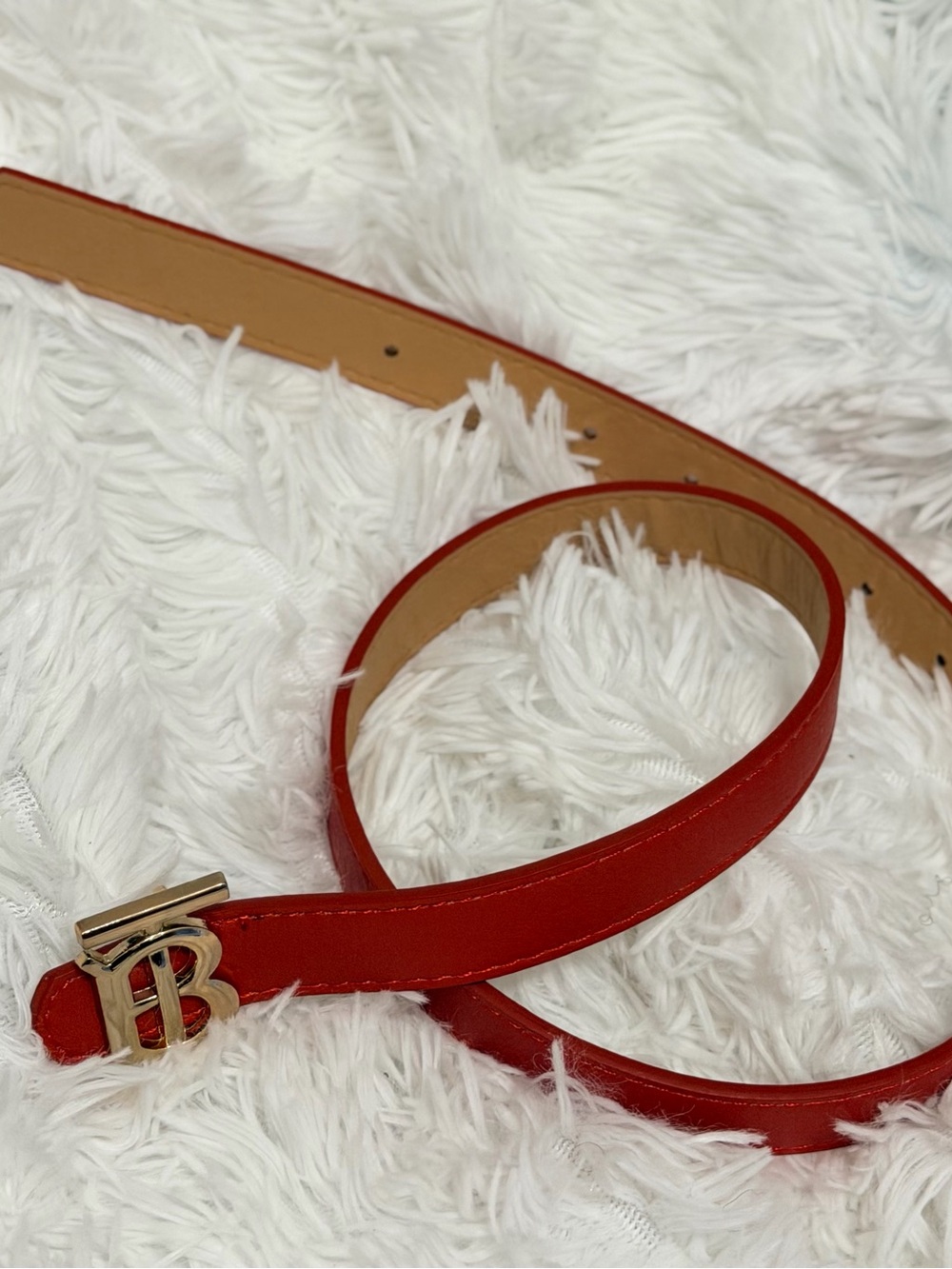 Bright Red Kids Belt with Gold Monogram Buckle